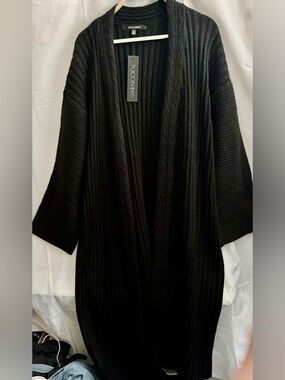 TOCCIN/NY Black Ribbed Open Cardigan WITNEY Topping Jet Polyester, XL
